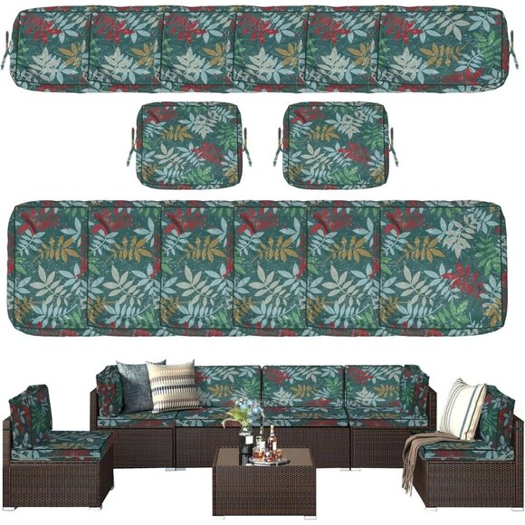 14-Piece Botanical Outdoor Cushion Cover Set Tropical Resort Rococo Waterproof - Picture 1 of 8